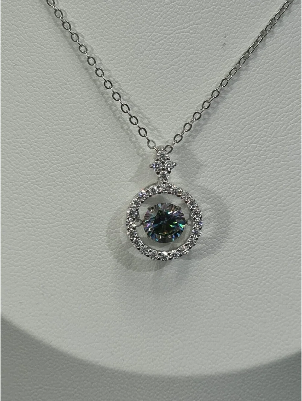 1k Rainbow Blue Floating Moissanite Pendent With Adjustable 16-18